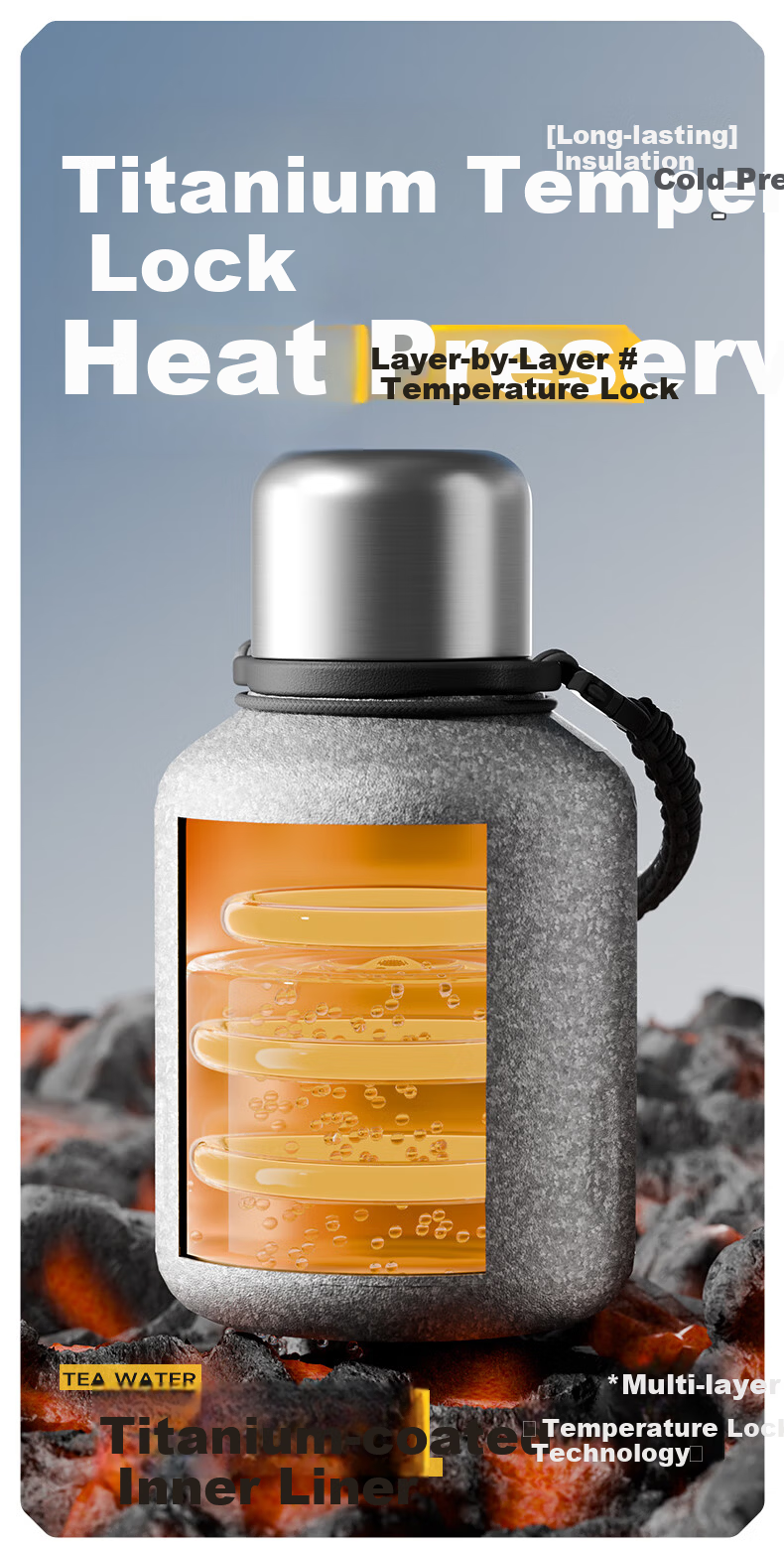 NRMEi Large Capacity Insulated Water Bottle for Men with Tea Separation, Portable Outdoor Sports Thermos Flask 5