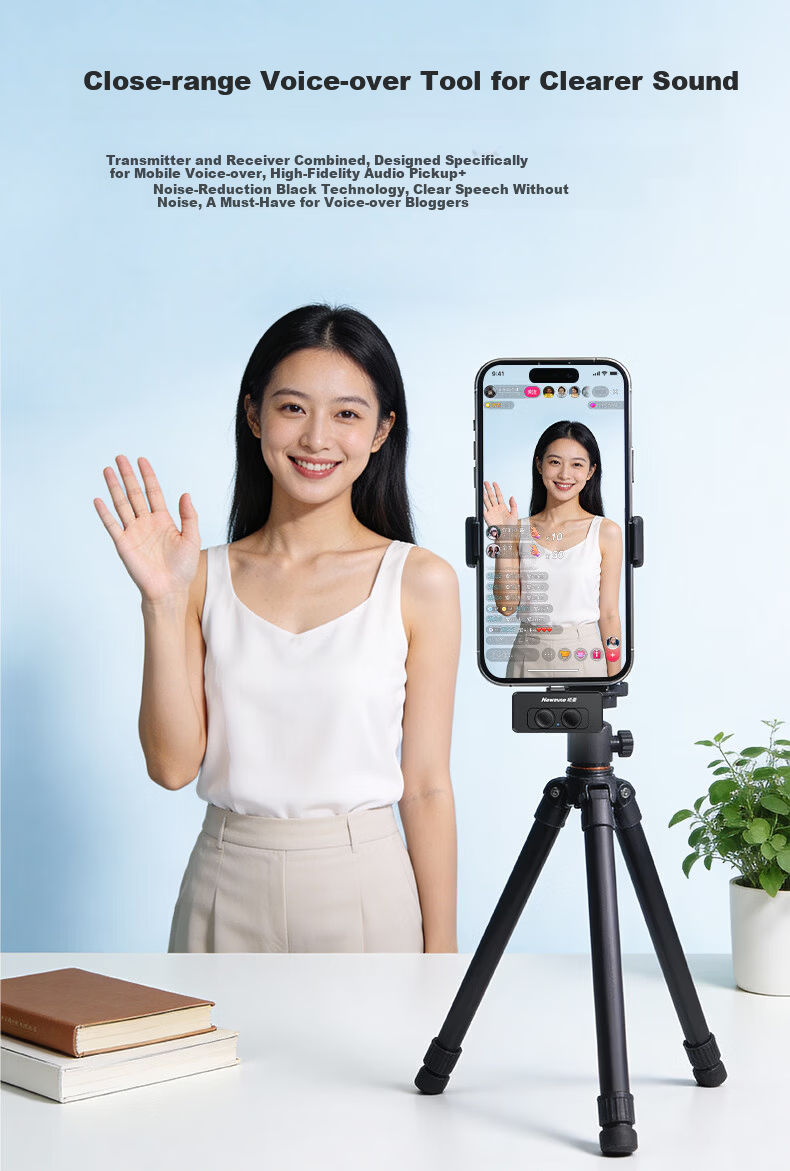 Newmine ZM19 Wireless Lavalier Microphone for Live Streaming, Noise-Cancelling Recording Mic for Short Videos, K-Singing, Mobile Phone Use, Black 9