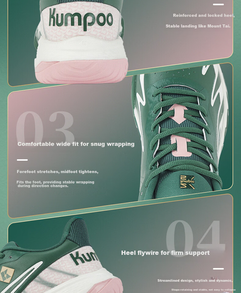 KUMPOO 25th Anniversary Limited Edition Badminton Shoes Anti-Twist Non-Slip Shock Absorption Training Shoes KH-G828.25th Green/Pink Size 35 15