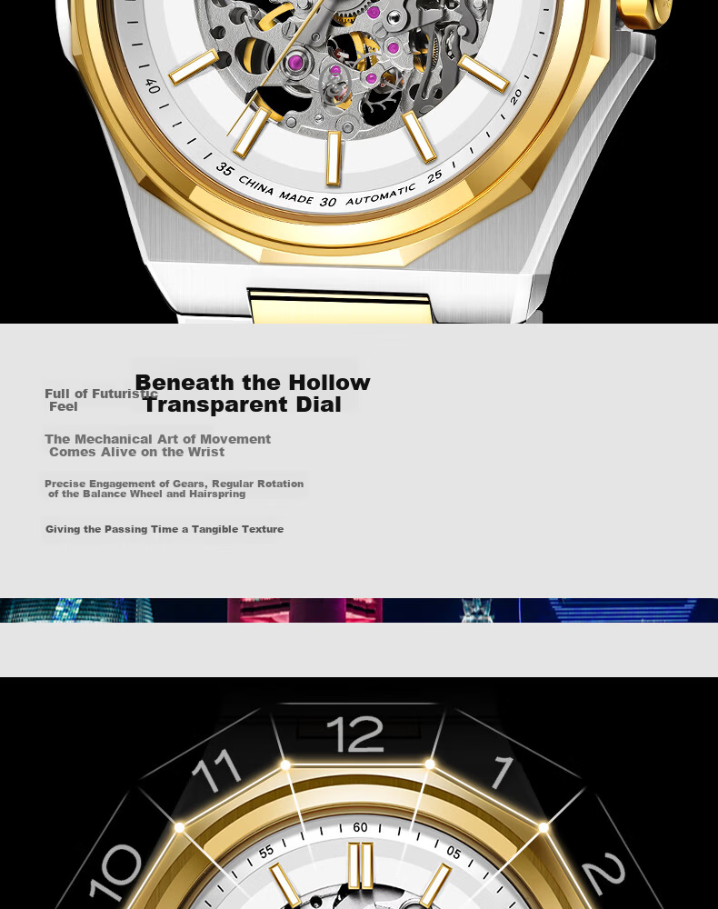SHANGHAI Men's Automatic Mechanical Watch National Series Skeleton Luminous Wristwatch S8008 White Dial 5