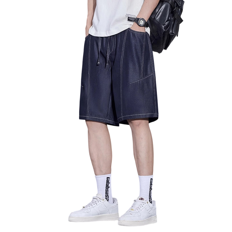 JEEP SPIRIT Men's Ice Silk Denim Shorts Summer Loose Fit Five-Point Pants American Style Casual Mid-Length Shorts Blue 3XL