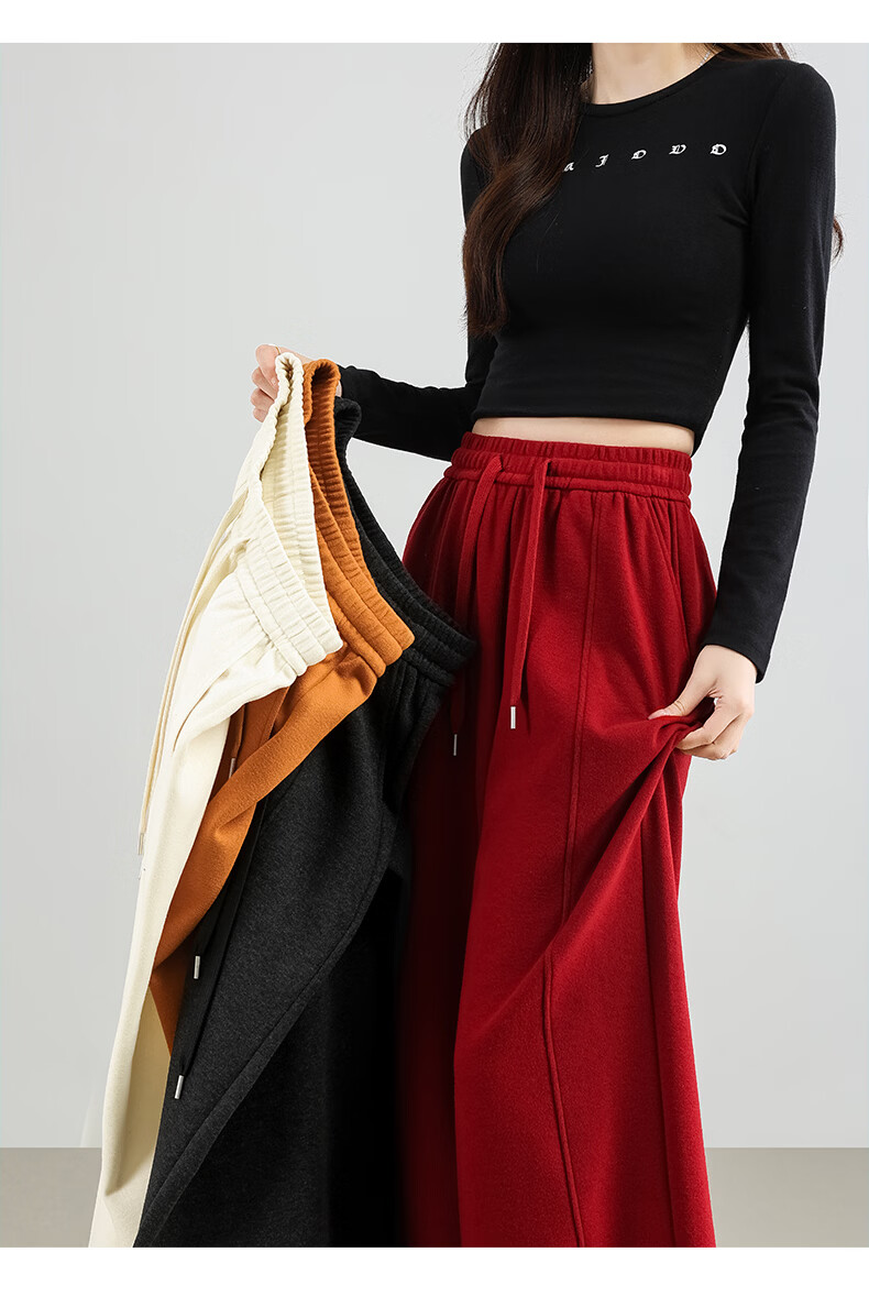 Langsha Glutinous Rice Curved Leg Pants Women Spring 2026 Wide Leg Straight Loose Comfortable Slim Casual Sweatpants 27