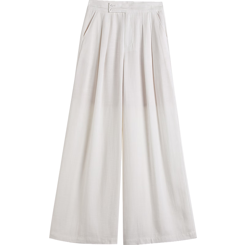 Demana Linen Lyocell Blend Spring Pleated Double-Breasted Wide-Leg Loose Slimming Women's Casual Pants Premium Feel