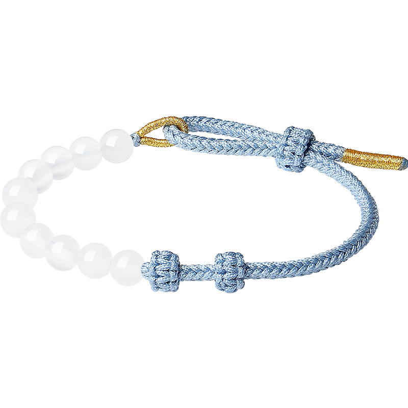 Chow Tai Fook Chalcedony Bead Bracelet with Hand Rope EOV43 Birthday Gift