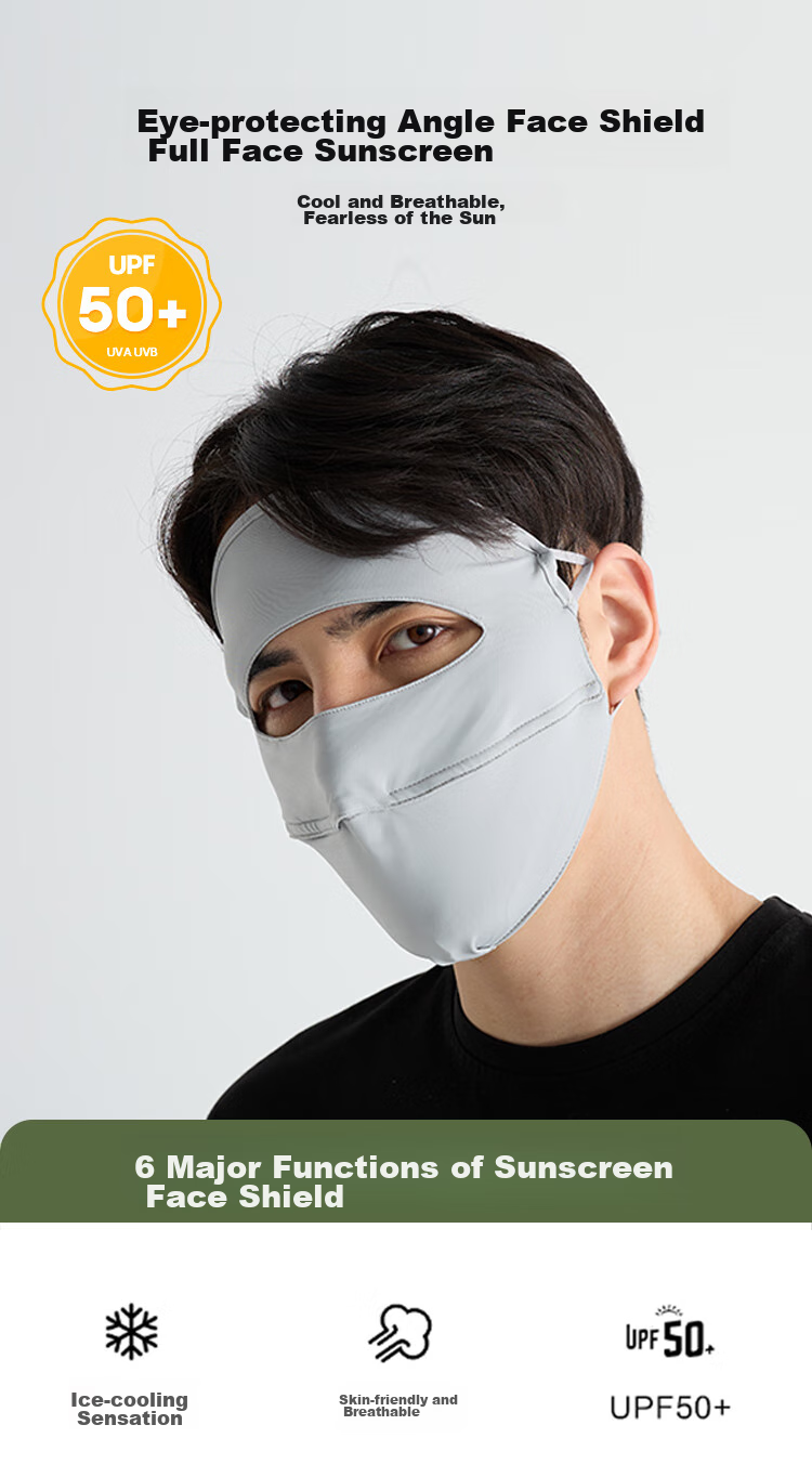 Move Iron Summer Sun Protection Face Mask, UV-Resistant Sunshade Full-Face Mask, Outdoor Cycling Dust-Proof Breathable Mask, Black 1
