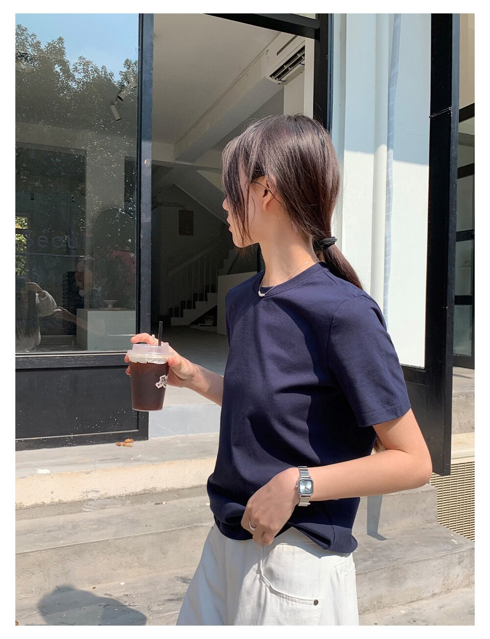 ICH MODE Minimalist Paper Doll Short Sleeve Women's T-Shirt Summer Simple Cool Base Shirt Solid Color White S 27
