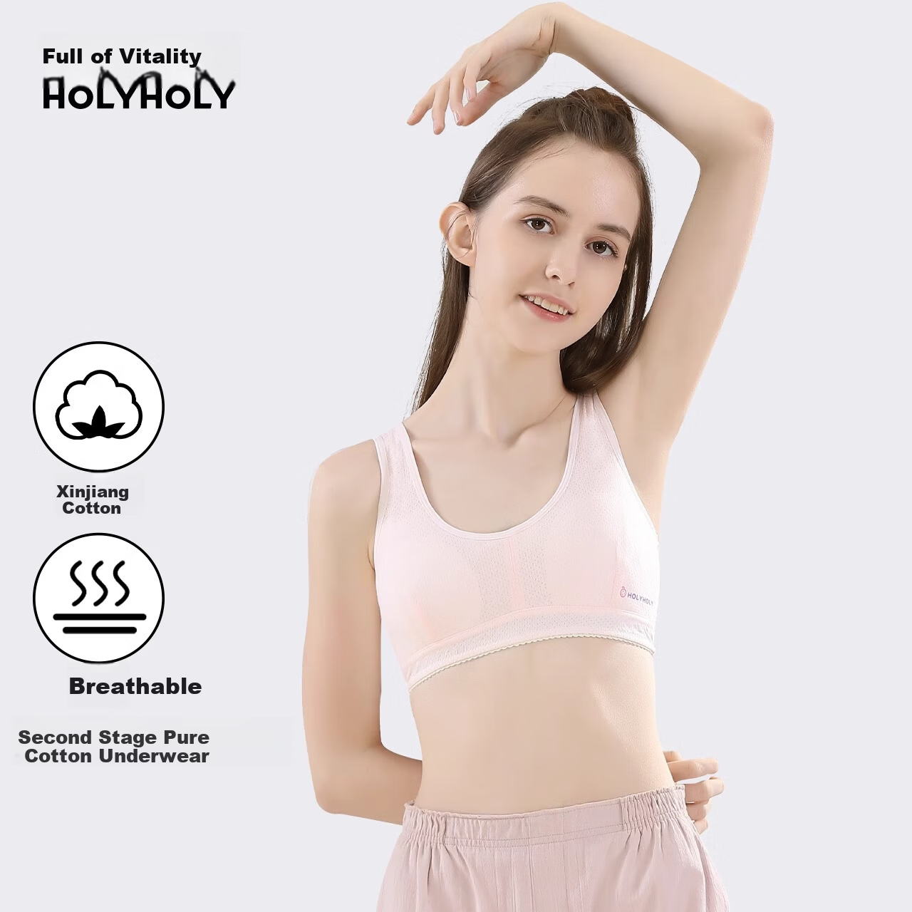 Energetic Girls' Cotton Underwear Vest for Middle and High School Students, Developmental Period Children's Tank Top, Youth Anti-Exposure Bra