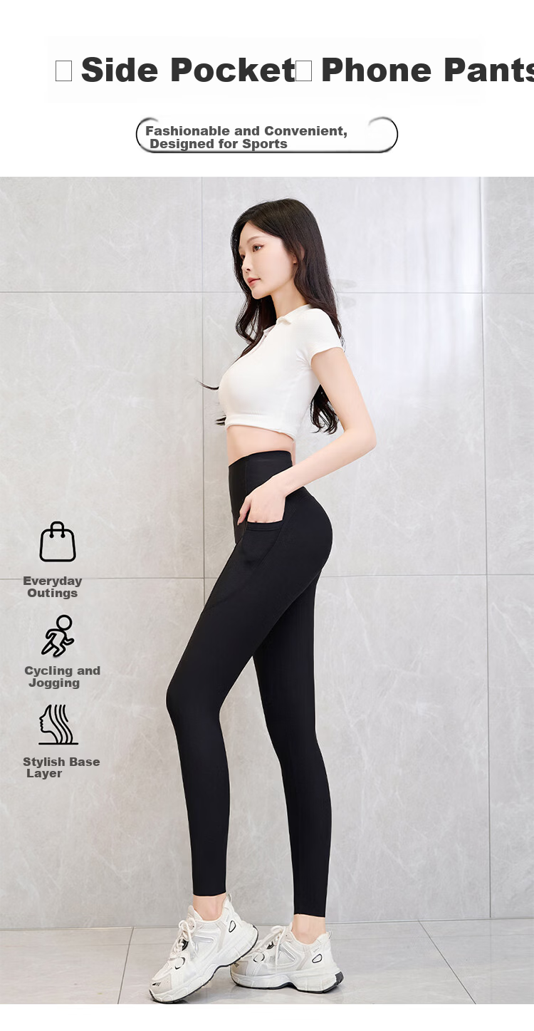 LangSha Spring Summer New High-Waist Tummy Control Butt-Lifting Shark Pants Micro Compression Slimming with Pockets Fashion Outer Yoga Shark Pants 3