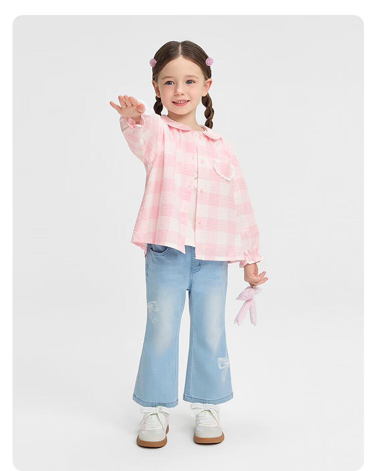Balabala Girls' Shirt Children's Long Sleeve 2026 New Spring Summer Baby Cute Pocket Top Delicate Sweet 22