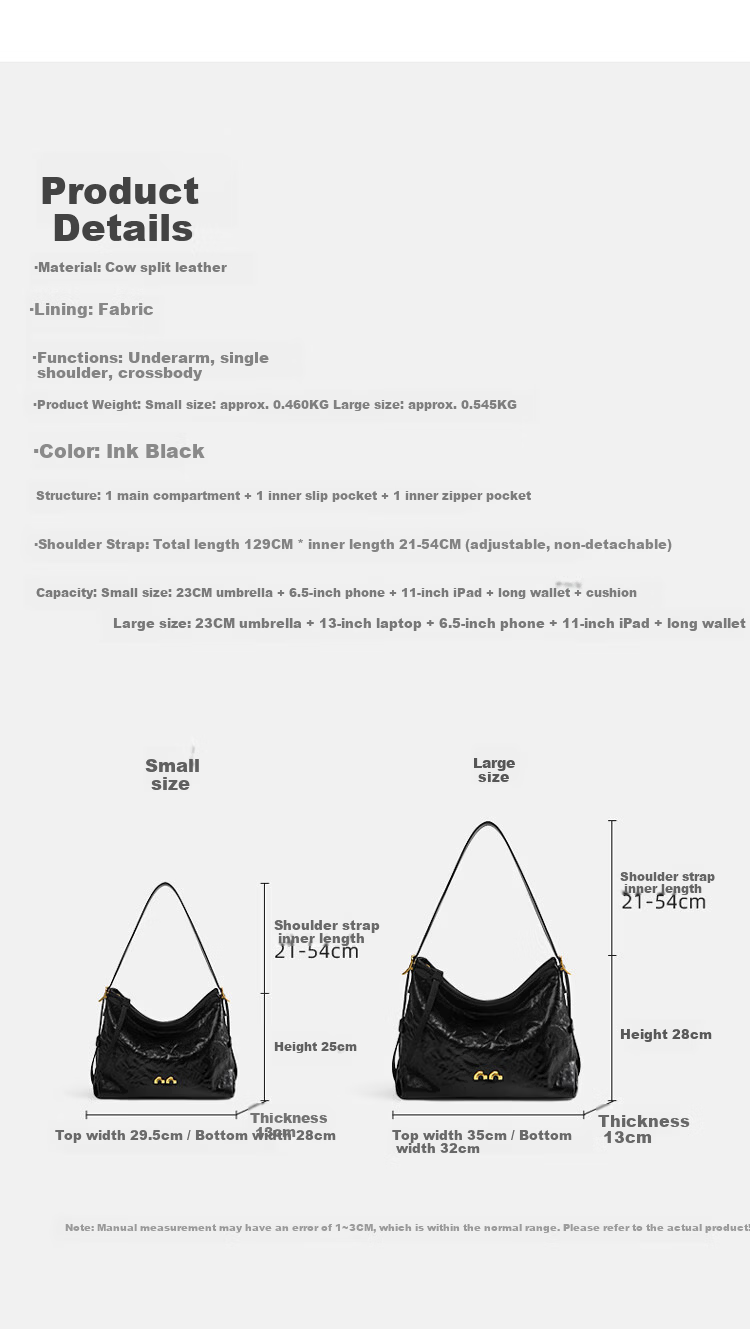Nalandu [Dong Xuan Same Style] Black Stone Hobo Bag New Cowhide Underarm Shoulder Bag Birthday 38 Goddess Festival Gift 10