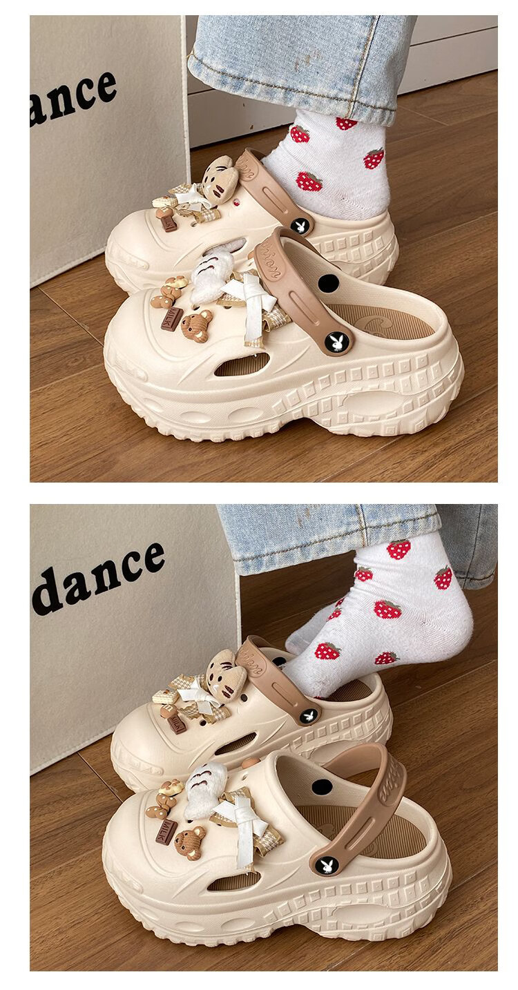PLAYBOY Women's Summer 2026 Hollow-out Sandals Thick-soled Height-increasing Slippers Versatile Beach Shoes Black Size 36/37 8