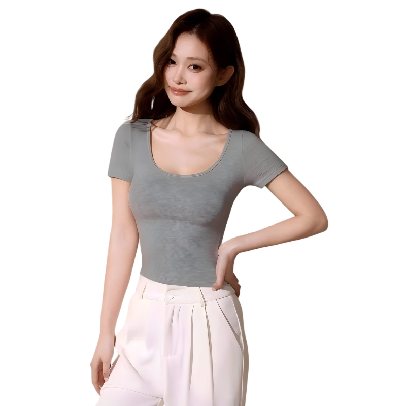 PINK AMY Pinkamy Curvy Barbie T-Shirt for Women, Short Sleeve, Wearable as Outerwear or Inner Layer