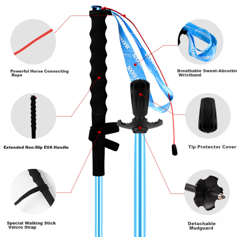Robinson Aluminum Alloy 4-Section Folding Trekking Pole Ultra-Lightweight Trail Running Hiking Stick for Men and Women Professional Mountaineering Deep Blue 110cm