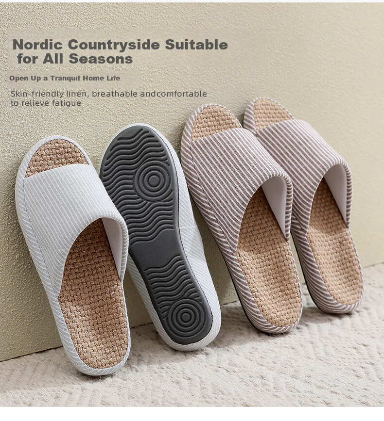 GUOLUOFEI Japanese Style Linen Slippers for Men and Women Indoor Couple Soft Sole Summer Four Seasons Pink Size 39-40 1