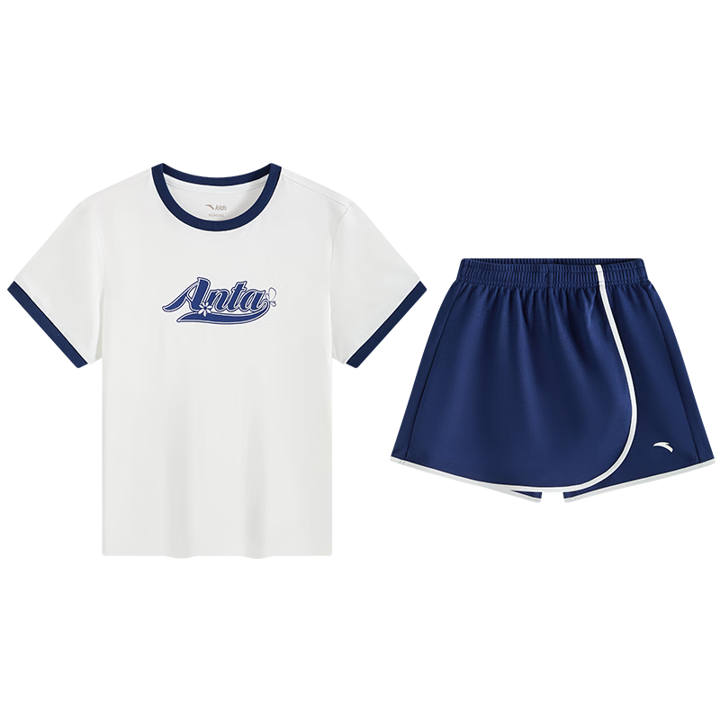 Anta Kids Sports Set Girls 2026 Summer Running Training Short Sleeve Shorts Baby Knitted Set A62628704