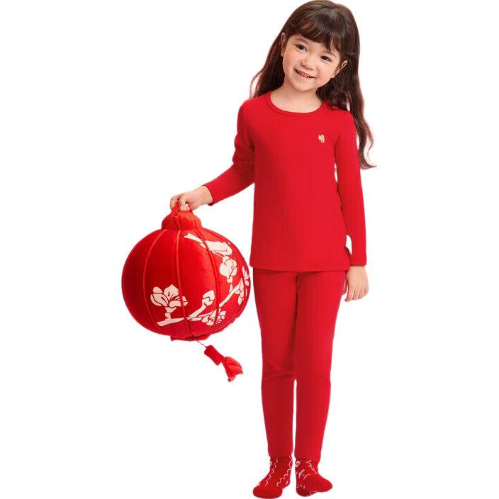 BALABALA Children's Thermal Underwear Set, Snake Year Girls' Autumn Clothes And Pants, Zodiac Year Red Pajamas, Trendy, 209125169001