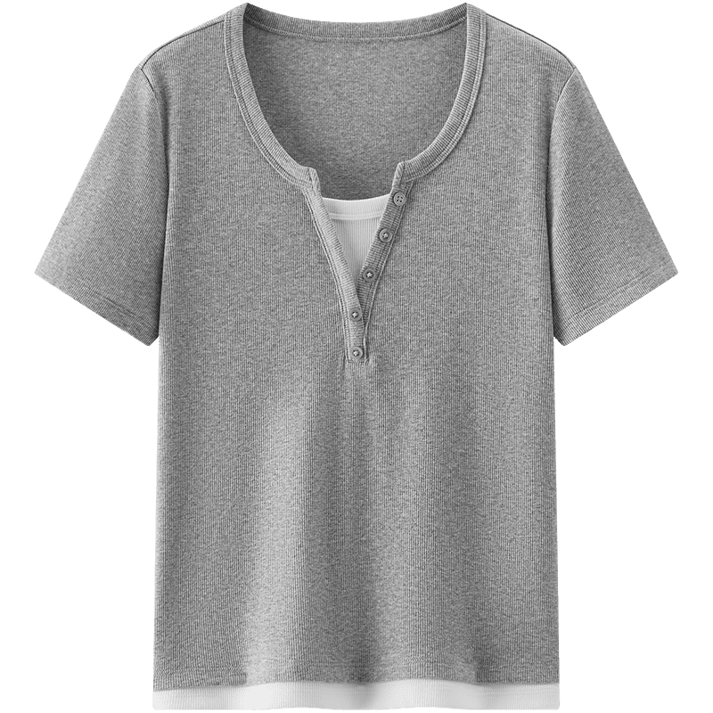 Semir Mall Style | Women's Summer Short Sleeve T-Shirt, Short Colorblock Fake Two-Piece, 2026 Shoulder Top 101326100004