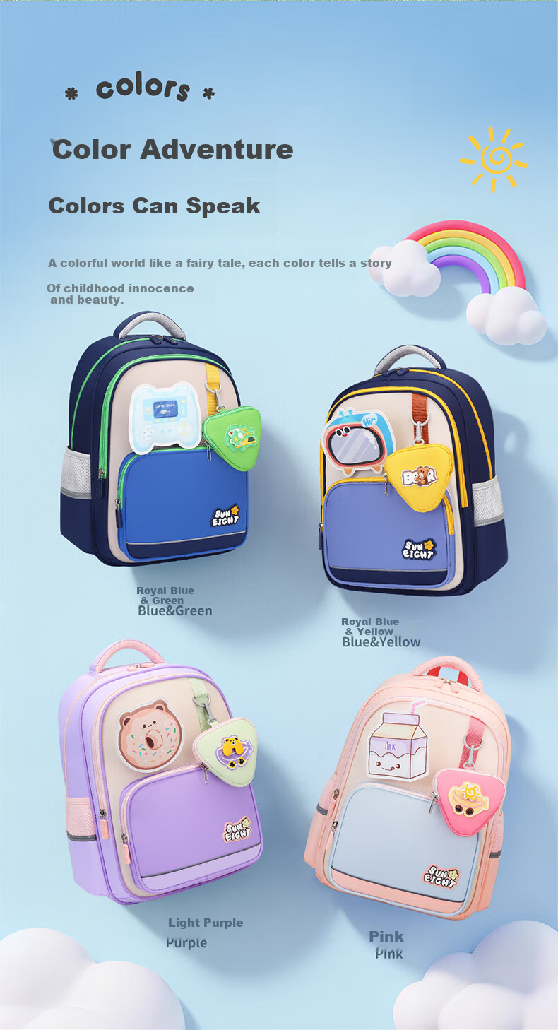 Sunshine 8 O'clock Primary School Backpack Children's School Bag Boys Girls Ergonomic Lightweight Grade 1-3-5 Stylish Double Shoulder Bag 3