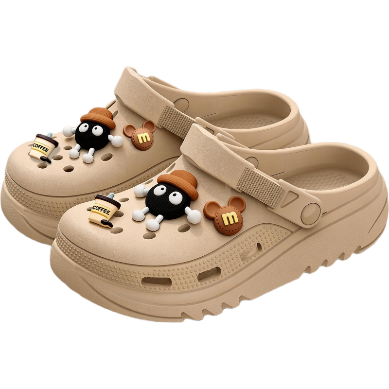 Seven-Color EVA Hole Shoes Unisex Summer Outdoor Cartoon Beach Slip-On Sandals Non-Slip Water Shoes Khaki Size 44-45