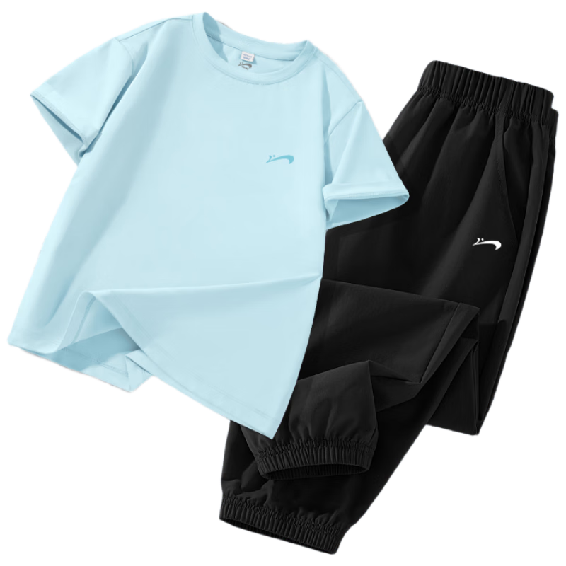 Guirenniao Kids Boys Summer Thin Quick-Dry Sportswear Set Short Sleeve T-Shirt Ice Silk Youth Summer Clothing