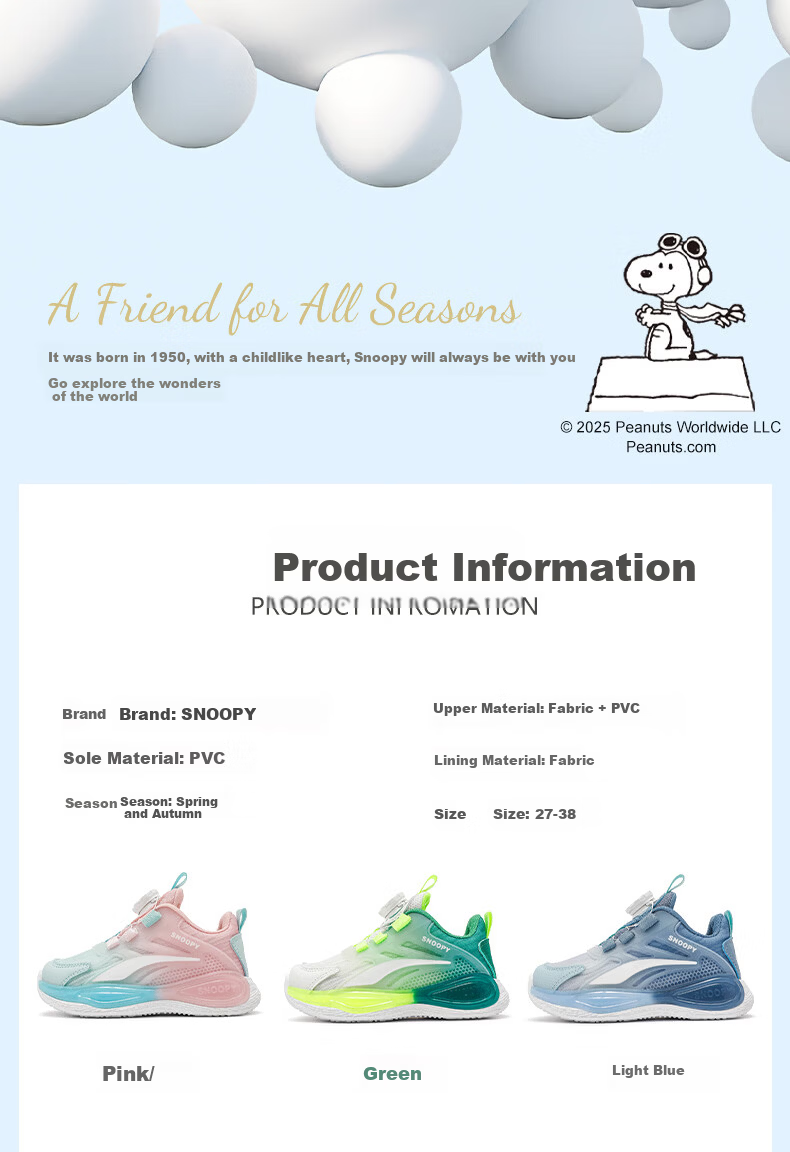 SNOOPY Kids Unisex Lightweight Running Shoes Casual Soft Sole Sports Shoes 0031 Light Blue Size 32 1