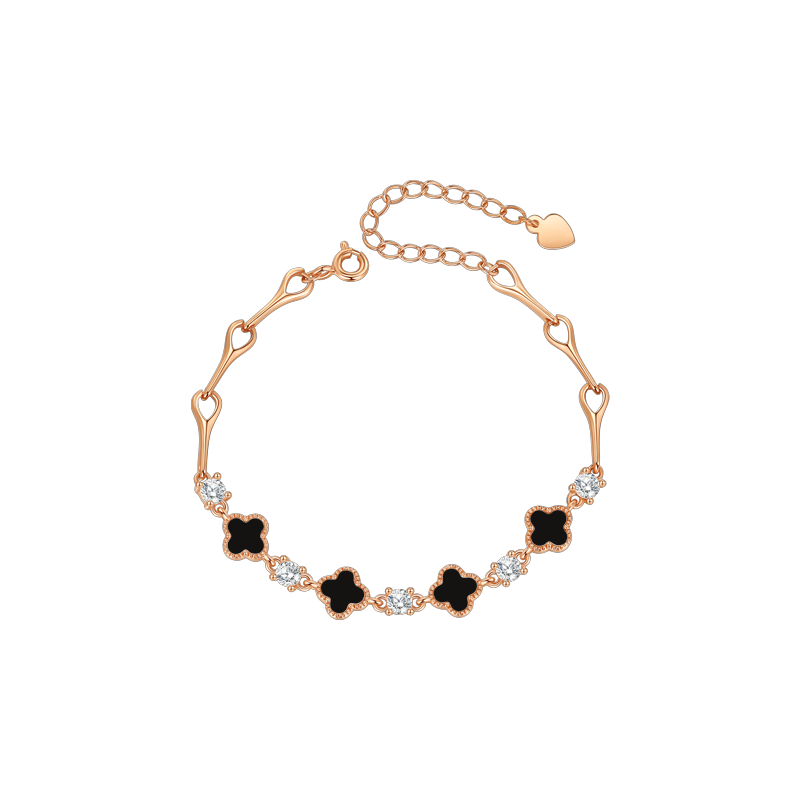 GLTEN Swarovski Zircon Four-Leaf Clover Sterling Silver Bracelet for Women Birthday Gift Anniversary Present for Girlfriend Wife