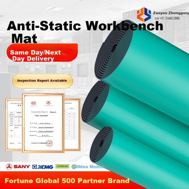 Zuoyouzhonggong Anti-Static Desk Mat Laboratory Rubber Mat Heat-Resistant Anti-Static Workbench Grounding Mat 0.6m x 1.2m x 2mm