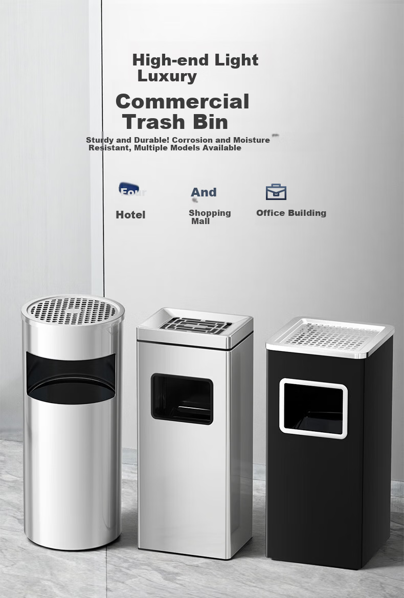 Supercloud Stainless Steel 16L Ashtray Trash Can Commercial Vertical Smoking Extinguishing Garbage Bin with Ashtray for Hotel Lobby 1