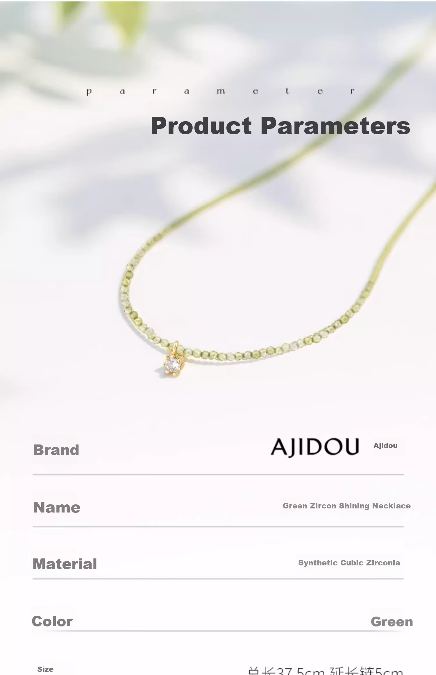 AJIDOU Vintage Simple Green Zircon Necklace New Year Gift for Women Girlfriend Wife Green 7