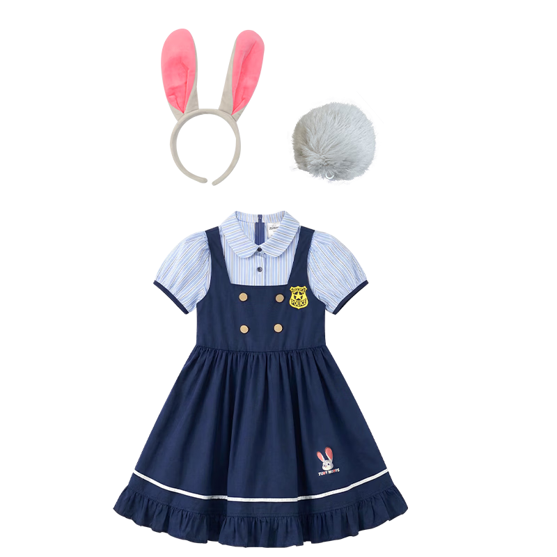 Disney Zootopia Summer Cosplay Graduation Season Rabbit Ear Girls Short Sleeve Dress 120 CM