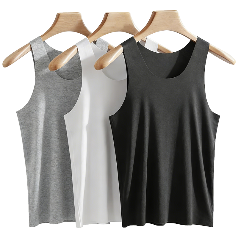 Langsha Men's Modal Cotton Thin Ice Silk Seamless Sleeveless Sports Undershirt White Racerback Vest