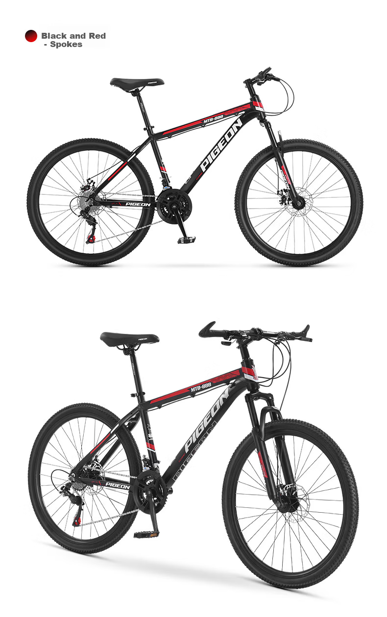 FLYING PIGEON (FG FLYING PIGEON) 26-inch Mountain Bike for Men and Women, Adult Aluminum Alloy Frame, 24-Speed Integrated Wheel Off-Road Bicycle, Black and Red 16