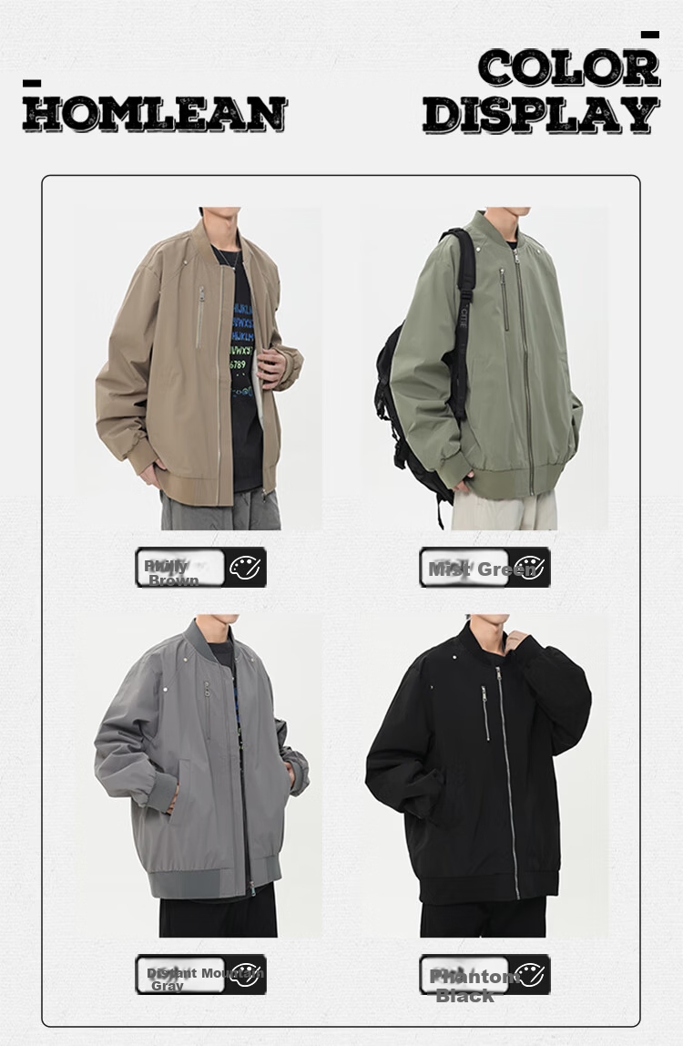 Homlean Men's Casual Jacket Autumn Versatile Loose Fit Long Sleeve Coat Simple Workwear HF58 Phantom Black L 4