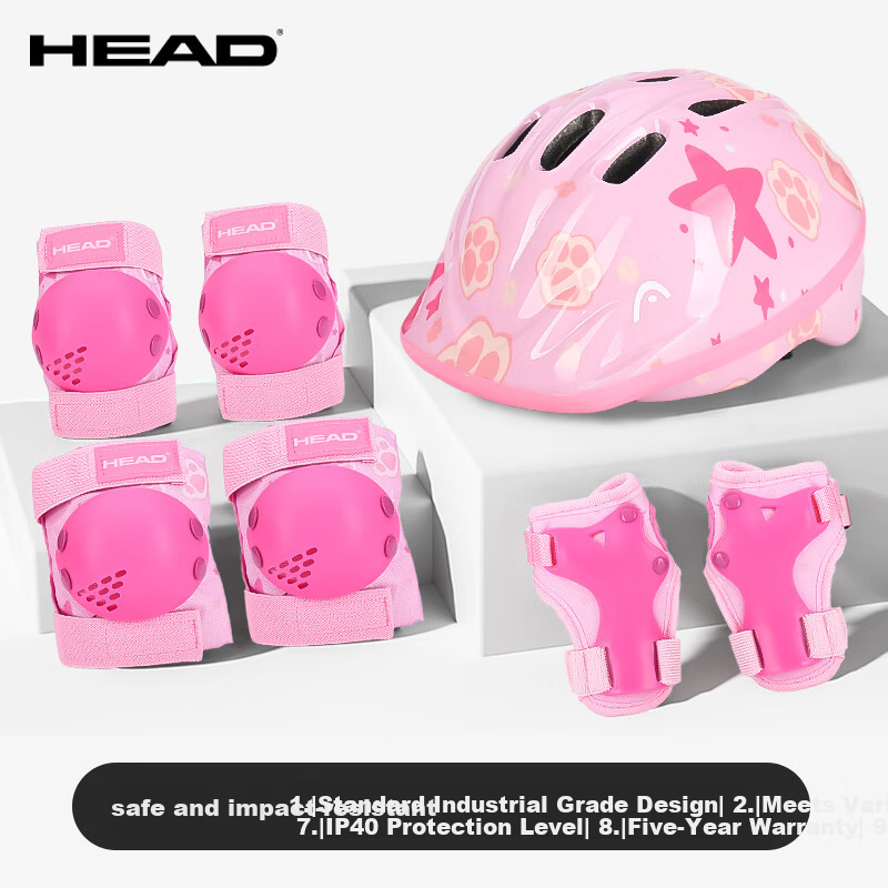 HEAD Kids Roller Skating Protective Gear Helmet Knee Pads Elbow Pads Wrist Guards Bicycle Skateboard Balance Bike Protective Gear Pink S