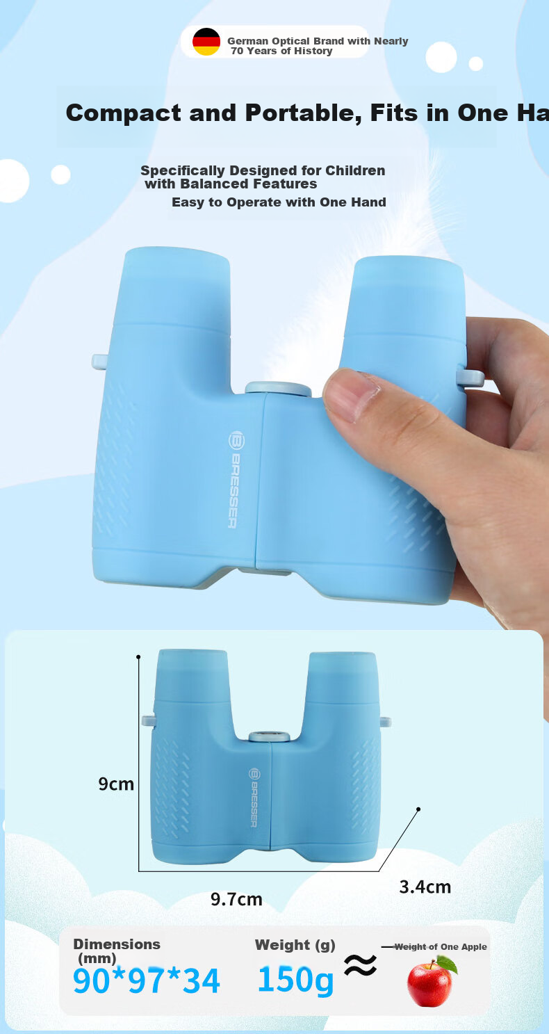 Bresser Germany Bresser 6x21 Fixed Focus Gray Binoculars for Children Ages 3-10 Compact Spring Festival Birthday Gift 7