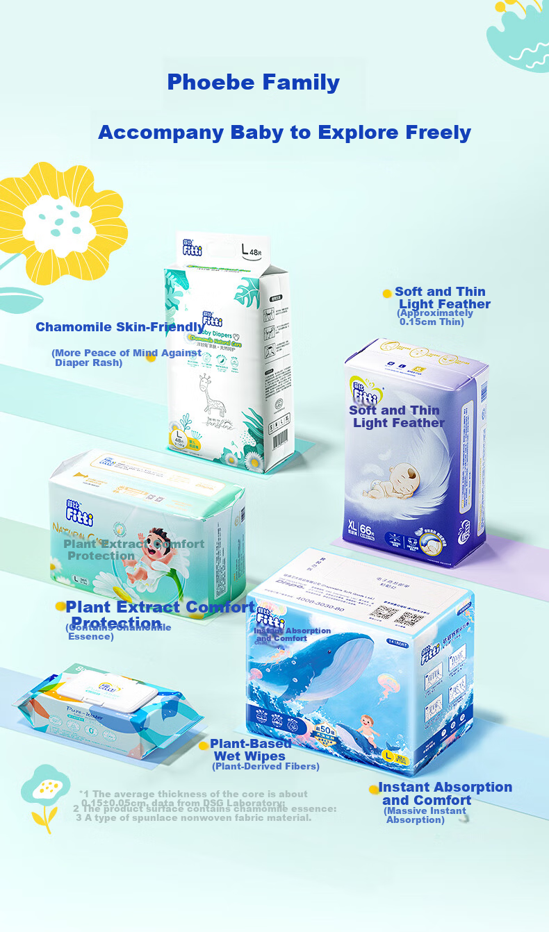 Phoebe Chamomile Gentle Baby Diapers NB15 20