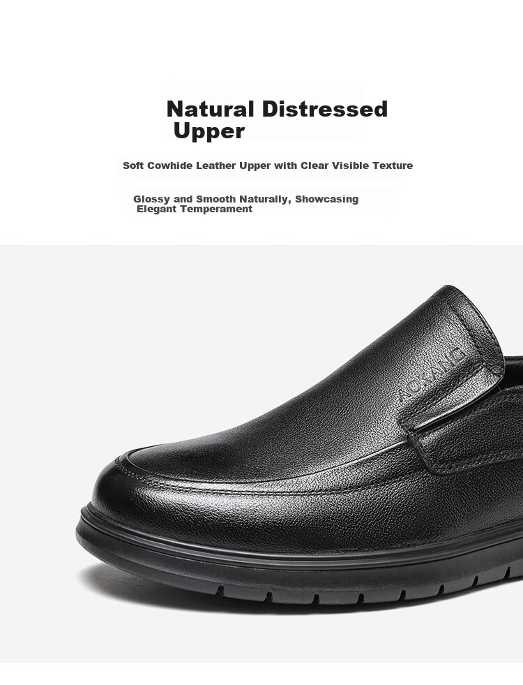 Aokang Men's Casual Leather Slip-On Shoes Comfortable Commuter Black Size 38 3