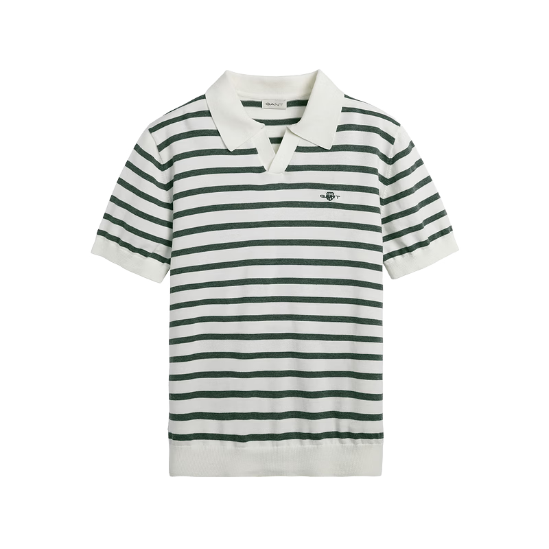 GANT Summer Men's Striped Color-Block American Retro Casual Seagull Collar Knit Polo 315-Green Stripes XL