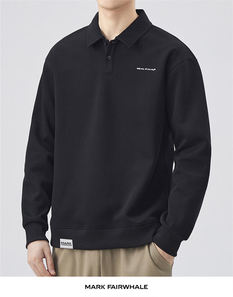 MARK FAIRWHALE Men's Sweatshirt Spring and Autumn Loose Casual Long Sleeve T-Shirt Men's Polo Collar Jacket Gray Green 3XL 7