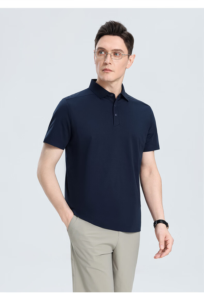 ROMON 7A Antibacterial Cooling Short Sleeve Polo Shirt Men Summer New Solid Color Stretch Top 5008 18