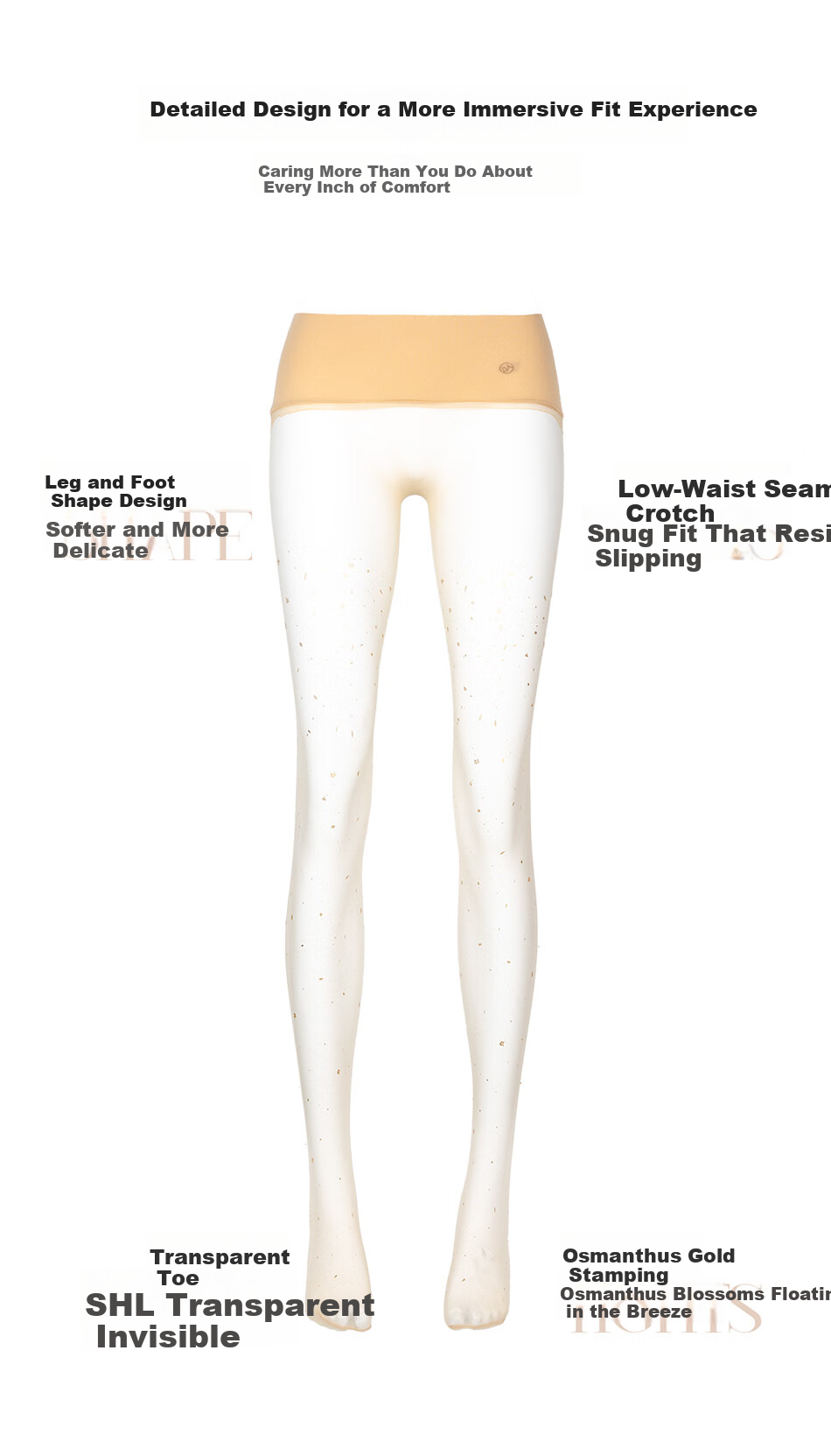 Laimi Runsi [Osmanthus] 3D Ultra-thin Osmanthus Scented Stockings Low-waist Seamless Sexy Pantyhose Brown Gold 1 Pair One Size 7