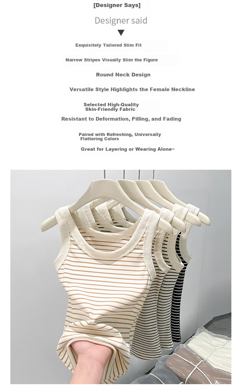 Langsha Women's Striped Slim Fit Vest New Sleeveless Knit U-Neck Tank Top Trendy Layering Shirt 2
