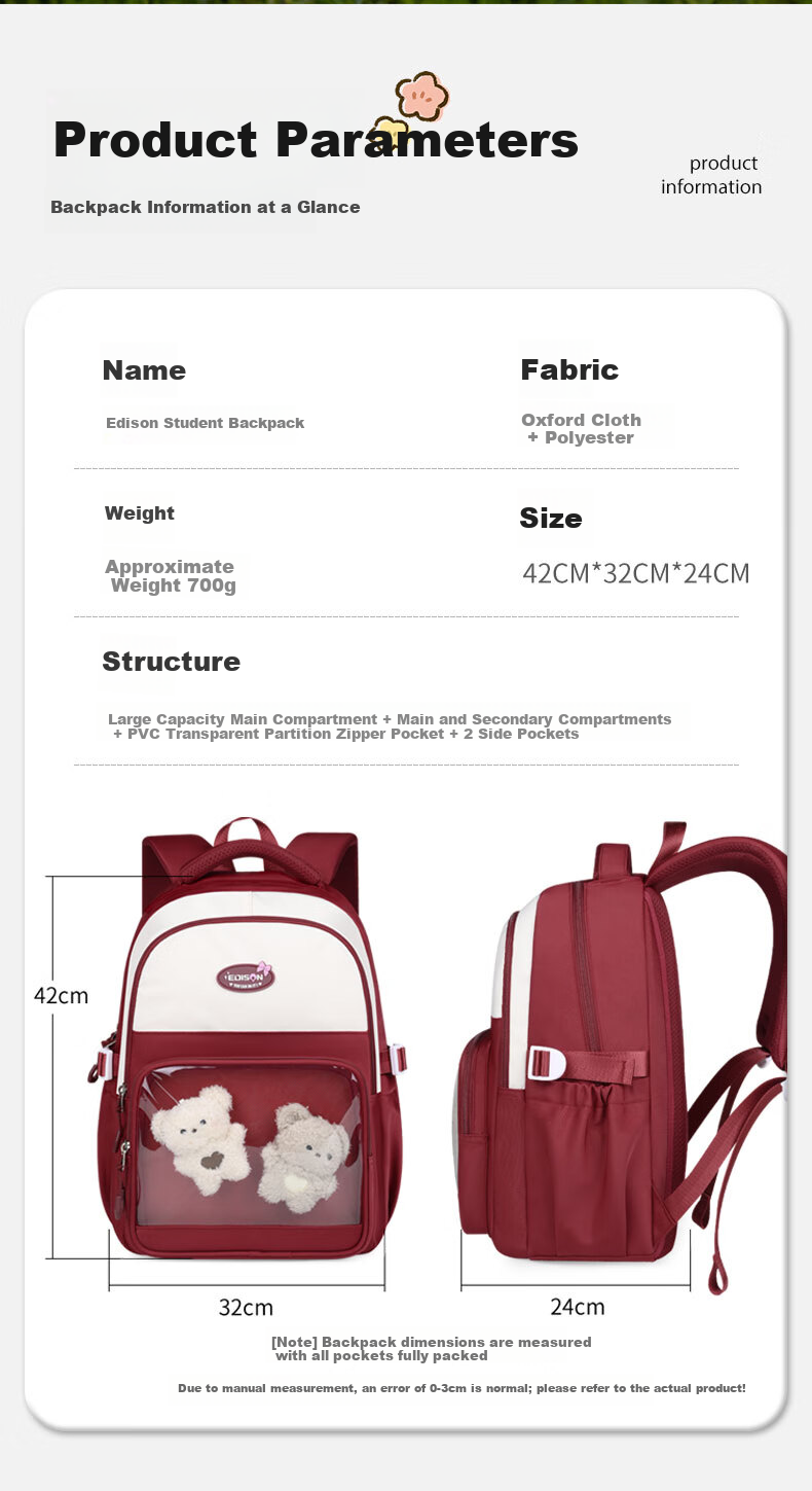 Edison Inventor Middle School Backpack with Spine Protection for Boys And Girls, High School Students, Anime-Style Trendy Backpack 2564-3 Light Blue 3