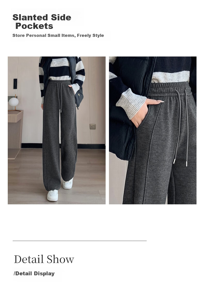 Langsha Women's Wool and Silk Wide-Leg Pants Spring Thin Straight-Leg Sports Banana Pants Breathable High-Waist Slim Casual Trousers 12