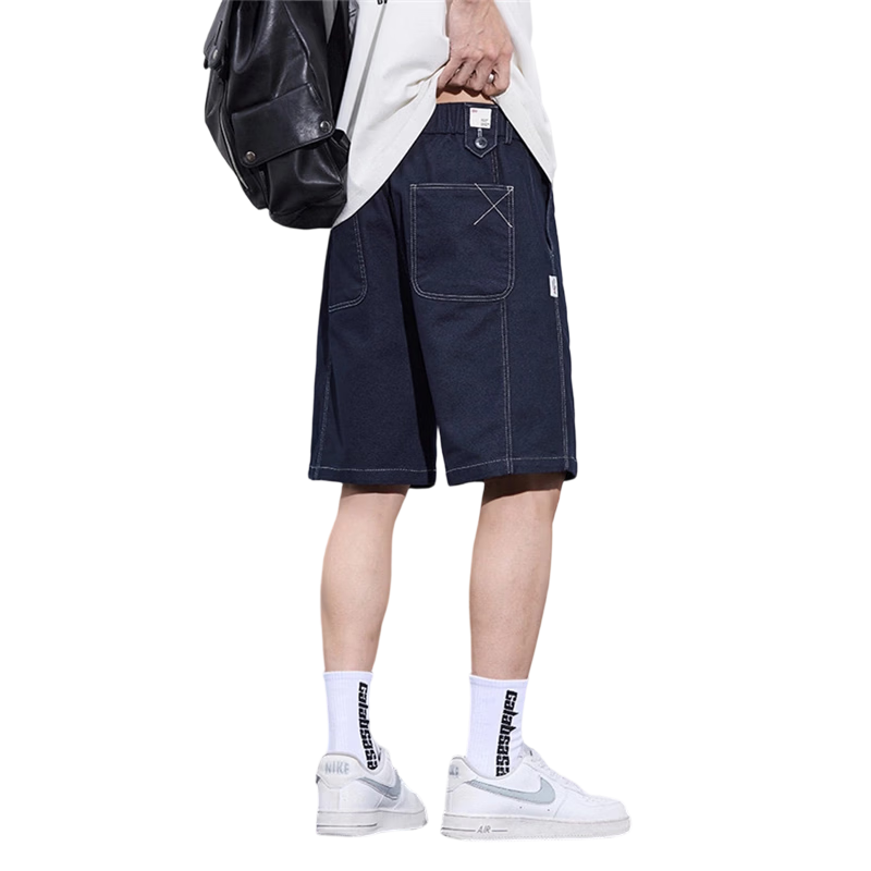 JEEP SPIRIT Men's Blue Denim Shorts Summer Straight Loose American Casual Five-Point Pants Size 33