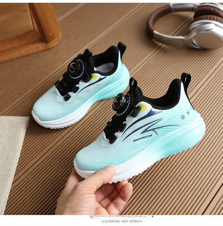 Warrior Kids Sports Shoes Boys Large Children Comfortable Lightweight Running Shoes Dial Buckle Sports Shoes WZ-C376T Lake Green Size 32 3