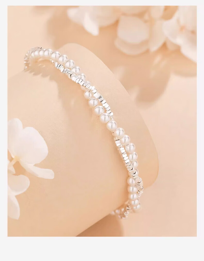 Zhoubaifu [1000+ Stores] Silver Crushed Pearl Bracelet for Women, Birthday Gift for Girlfriend on Valentine's Day And 520 5
