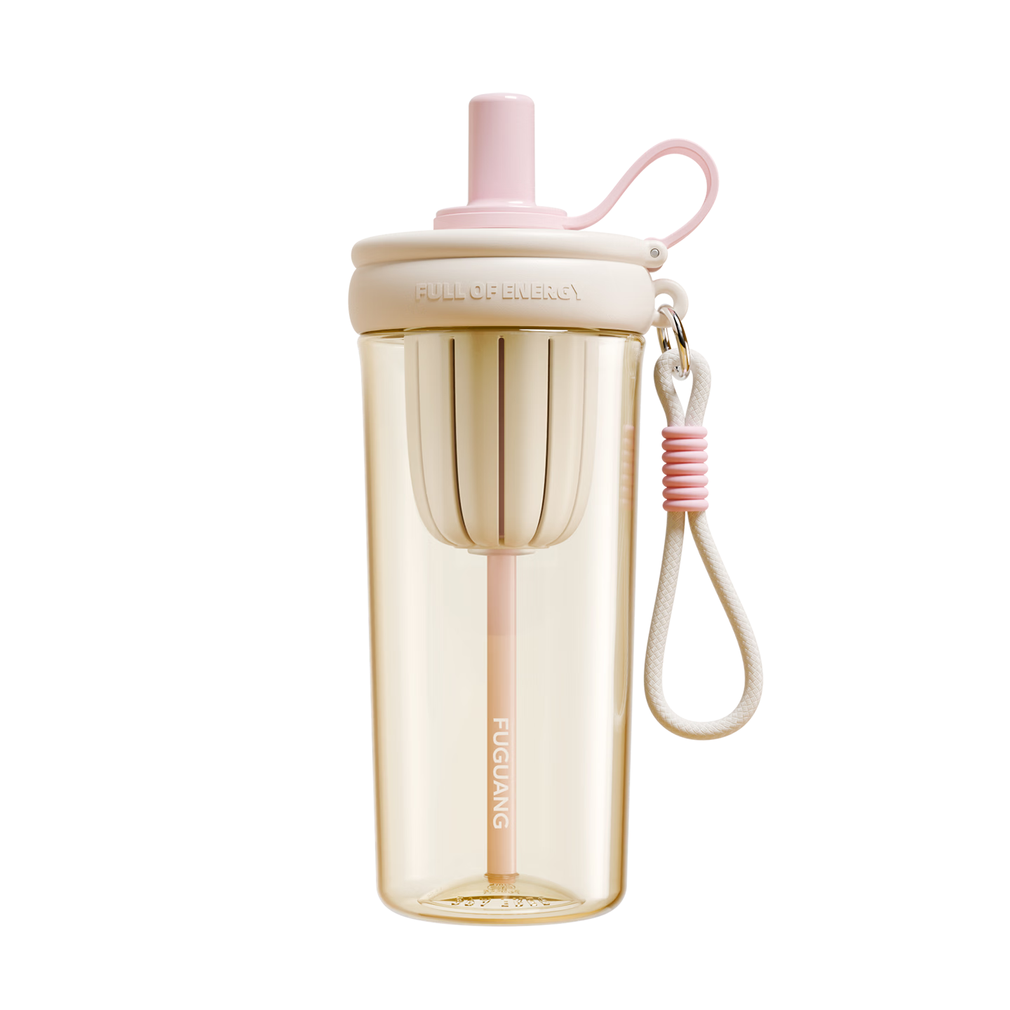 Fuguang Large Capacity PPSU Straw Plastic Water Bottle for Men, Women, Students, and Children with Carry Strap Outdoor Tea Cup Pink White 760ML
