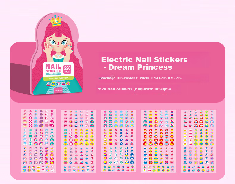 SAALIN Children's Cartoon Nail Stickers Nail Polish Set Waterproof Safe Peelable Princess Girl Toy Gift 16