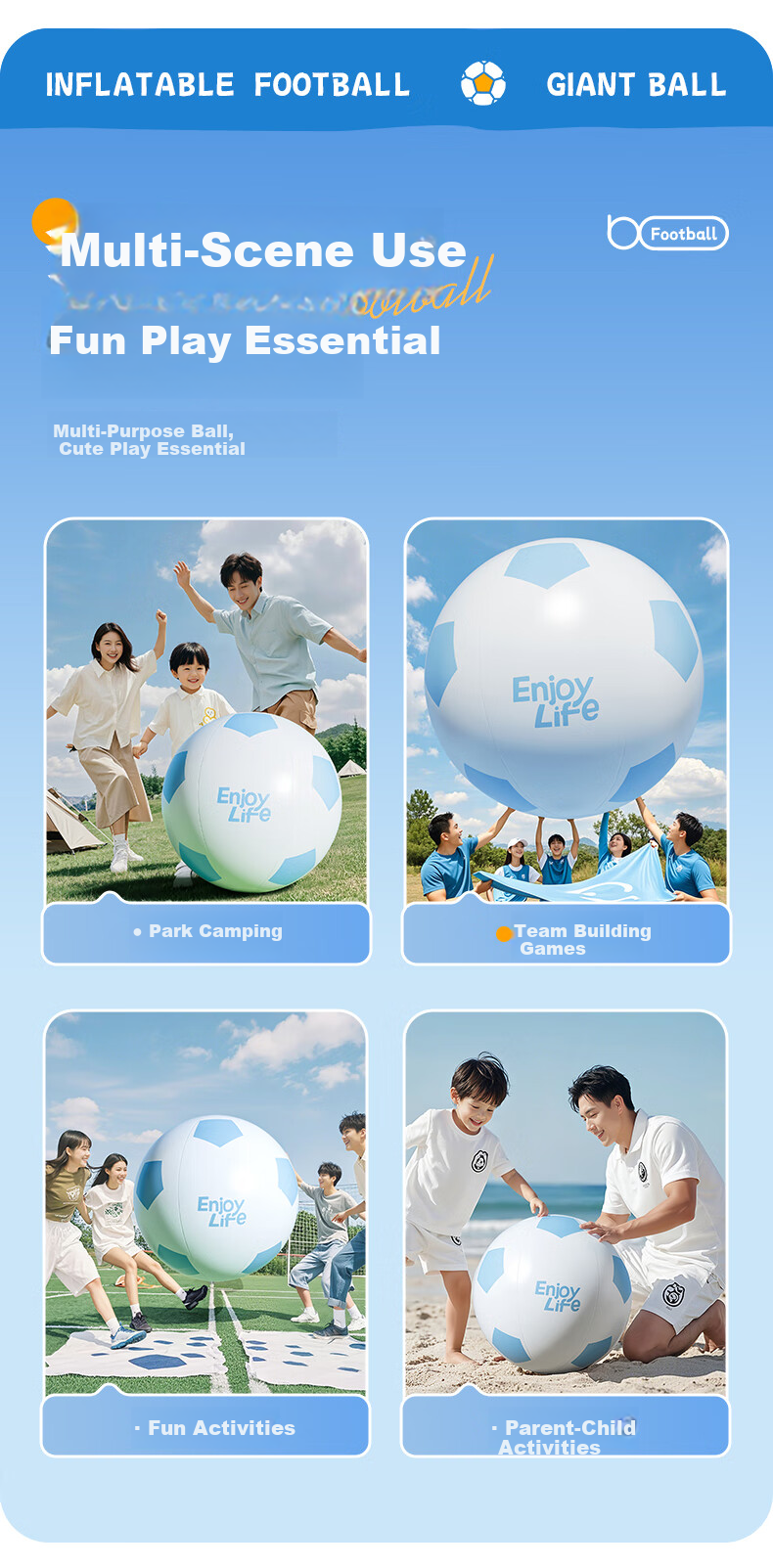 Adandyish 80cm Blue Inflatable Beach Soccer Ball Outdoor Toy Giant Lawn Ball Birthday Gift for Kids 5